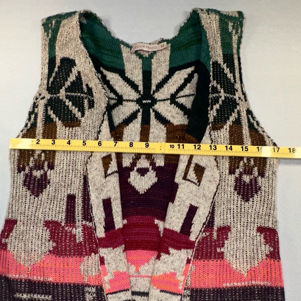 Cecilia Prado Open Front Long Sweater Vest Aztec Colorful Anthropologie Size M - Picture 12 of 12